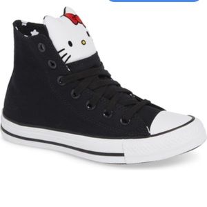 NEW IN BOX. HELLO KITTY x CONVERSE BLACK HIGH TOPS